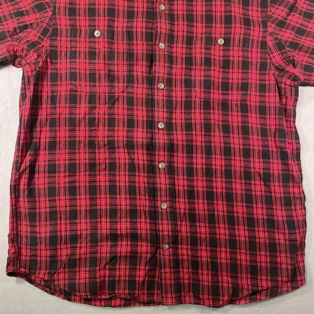 Duluth Trading Co Flannel Shirt Men's XL Tall XLT Black Red Plaid Heavyweight - Picture 2 of 8